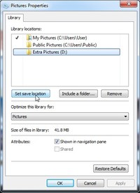 Set Default Save Location for WIndows 7 Windows 8 Library