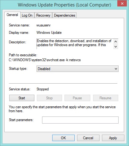 Disable Windows Update Service