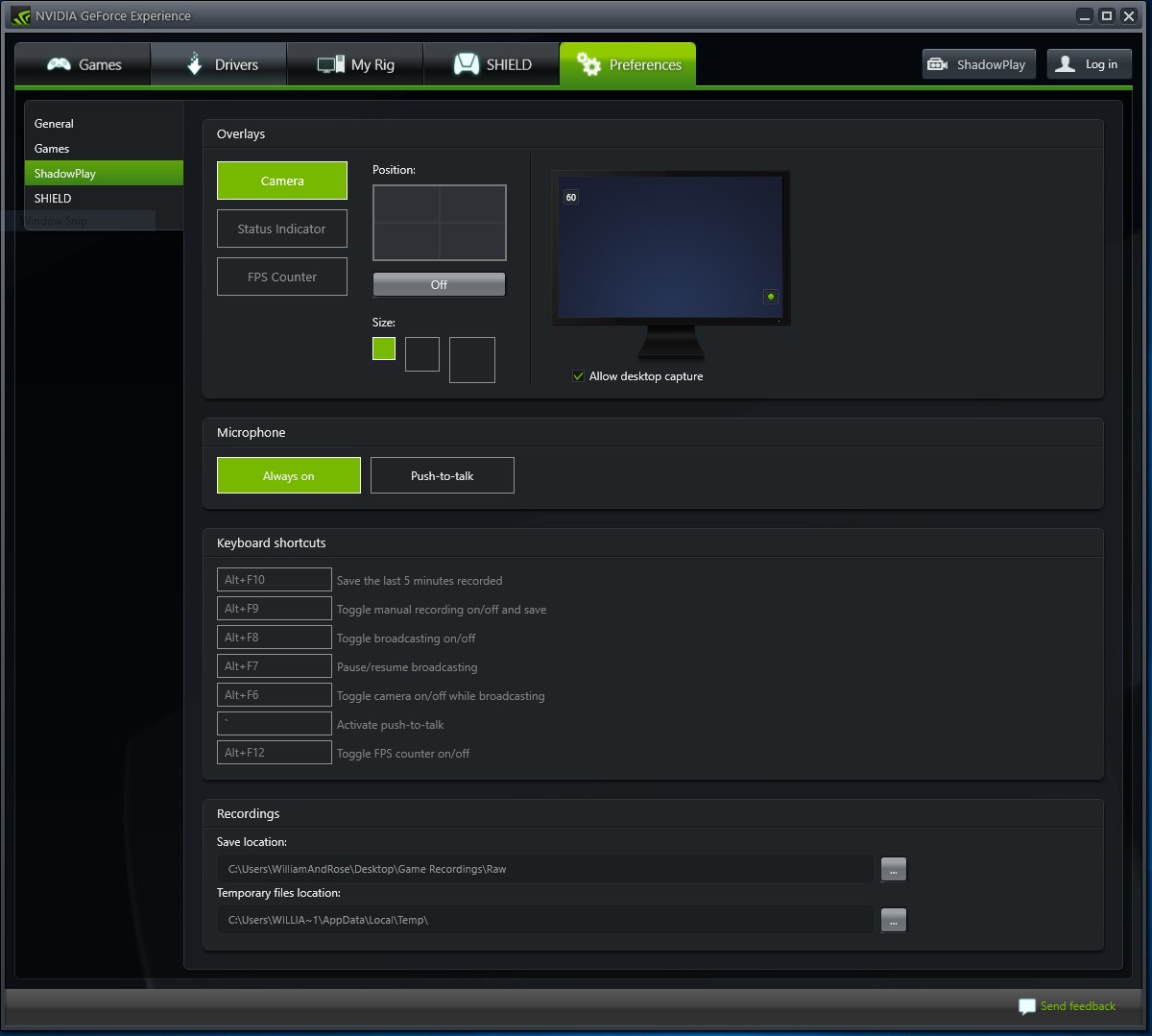 GeForce Experience - Preferences Tab