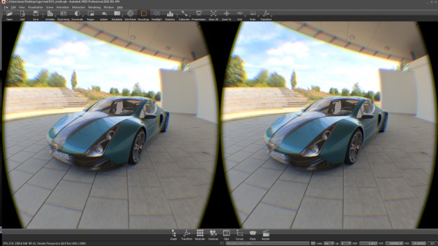 Virtual Reality rendering of a car showing both eye views