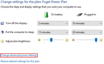 Change advanced power settings within power plan interface.
