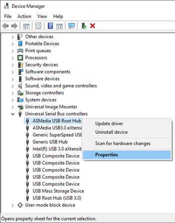 Right-click to access device properties within Device Manager.