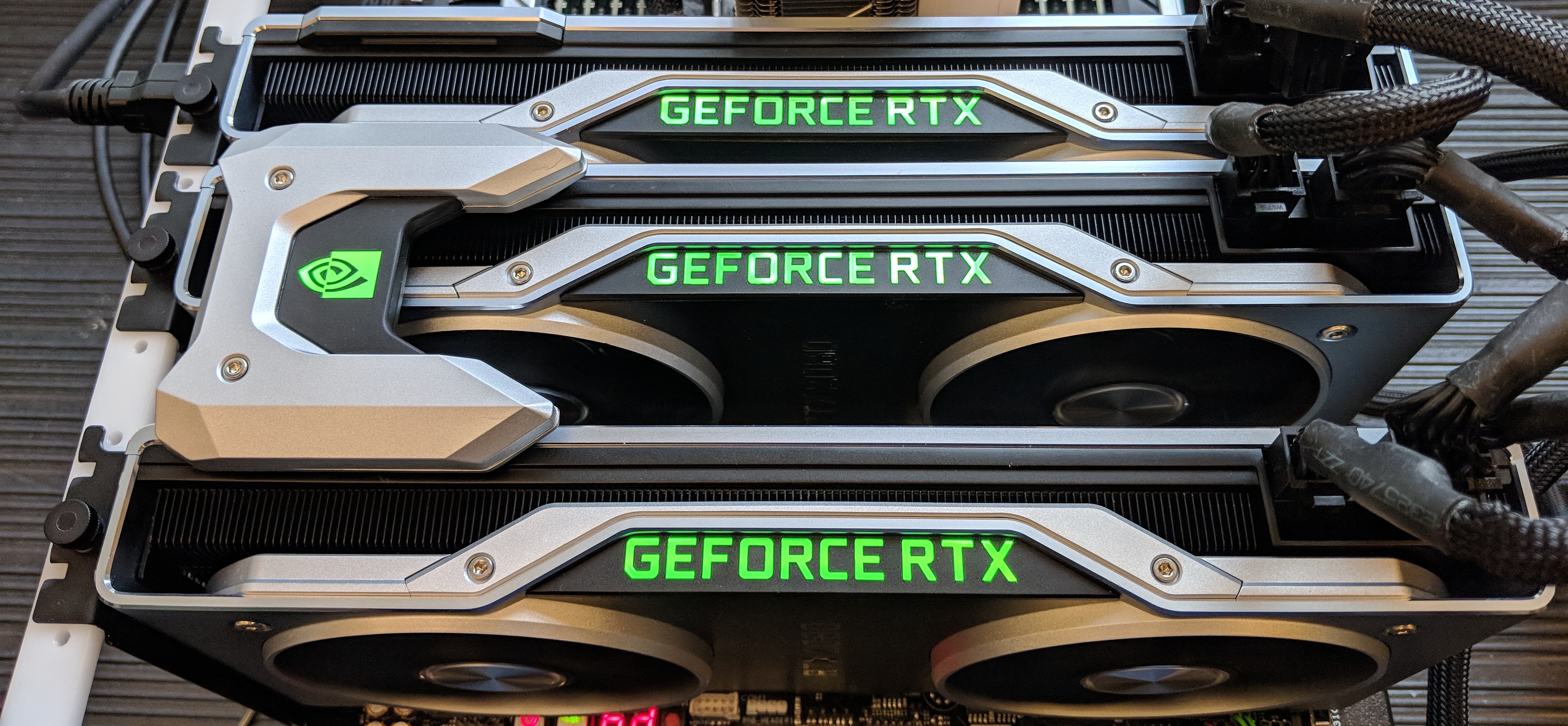 Dual NVIDIA GeForce RTX 2080 Cards with a GeForce RTX NVLink Bridge Installed