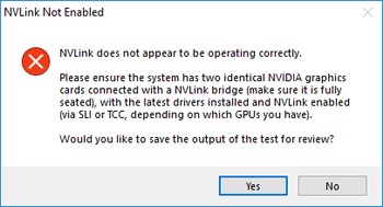NVLinkTest.exe NVLink not enabled result screen