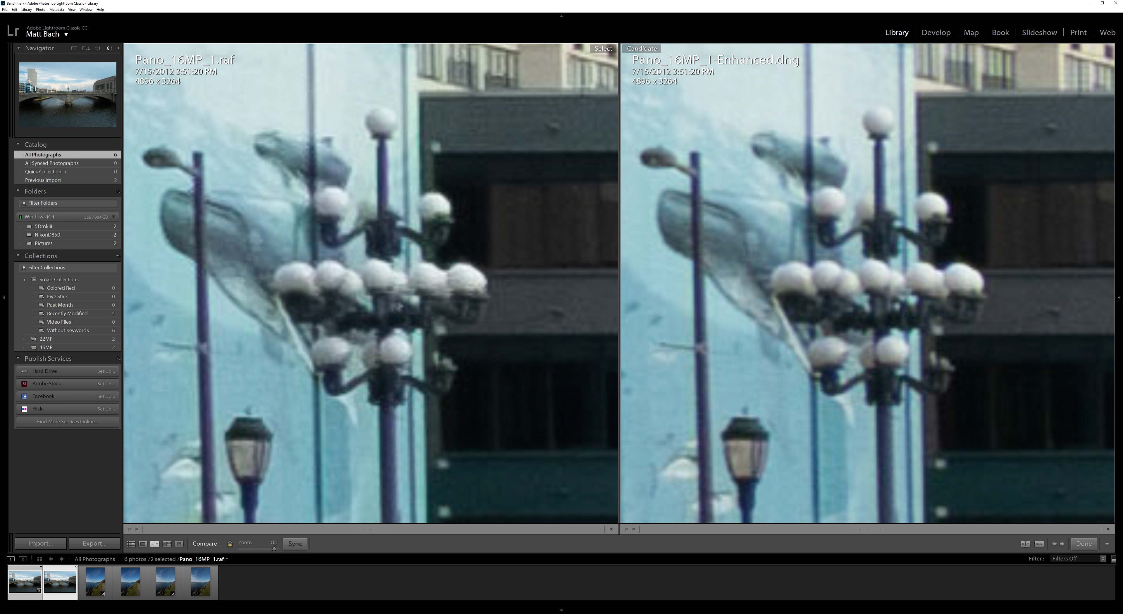 8:1 zoom of 16MP Nikon Image with (right) and without (left) Enhanced Details in Lr Classic
