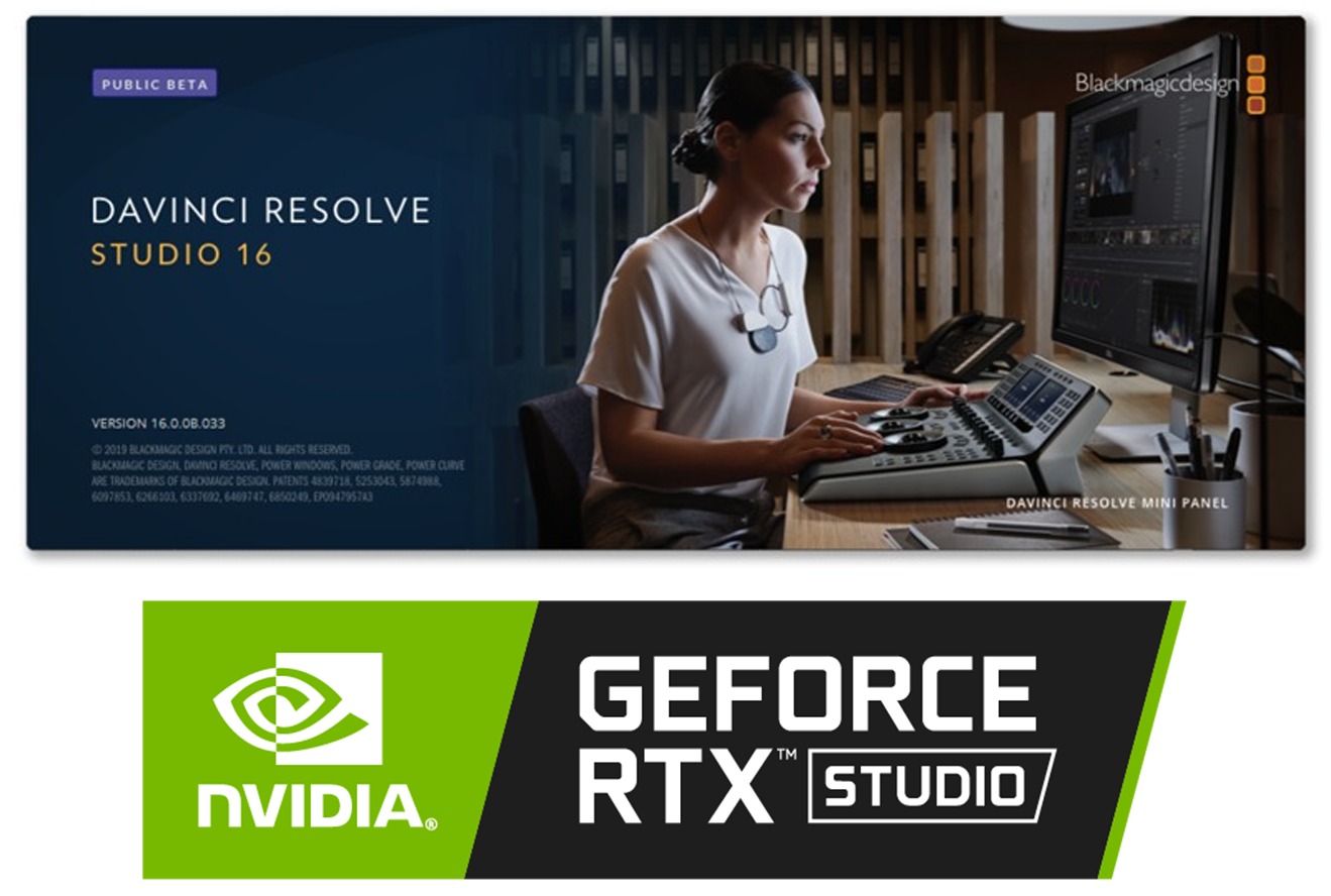 DaVinci Resolve Studio 16 and NVIDIA GeForce RTX Studio Logo