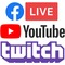 Facebook Live, YouTube, and Twitch Icons