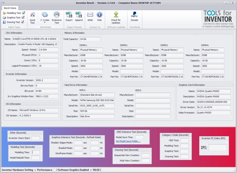 Screenshot of Inventor Bench 1.7.0.0 for Autodesk Inventor 2020