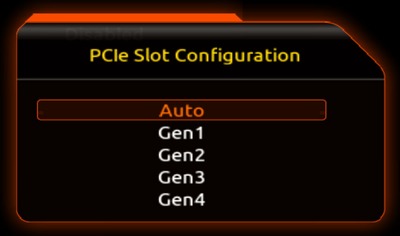 PCIe Slot Configuration Options in Gigabyte X570 AORUS ULTRA Motherboard BIOS