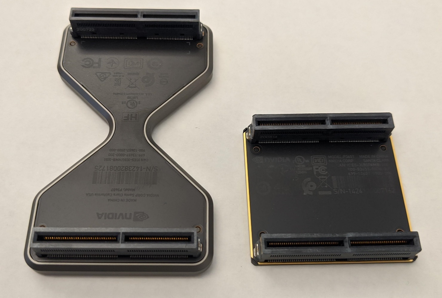 NVIDIA GeForce RTX 3090 and RTX A6000 NVLink Bridges (Bottom View)