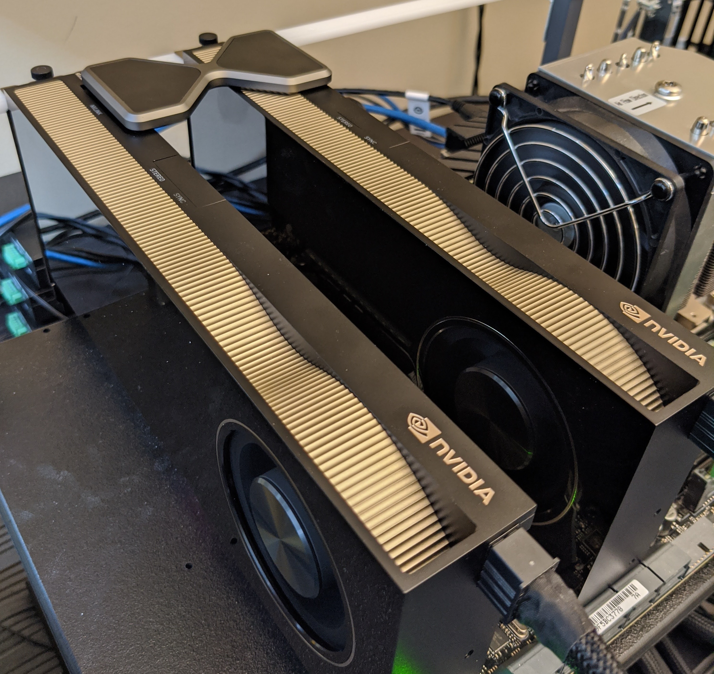 Dual NVIDIA RTX A6000 Video Cards Connected by a GeForce RTX 3090 4-slot NVLink Bridge
