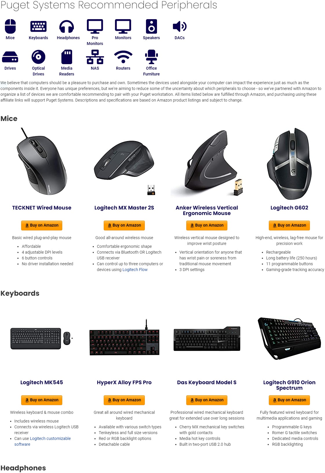 Puget Systems Recommended Third Party Peripherals Page Screenshot