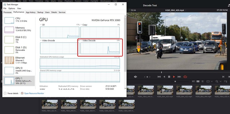 Screenshot showing Task Manager GPU Video Decoding Usage