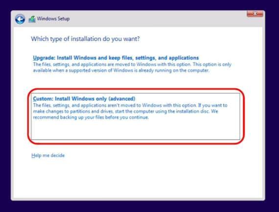 Windows Setup screen during Windows 11 installation with custom install option