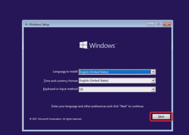 Windows Setup screen during Windows 11 installation with language options