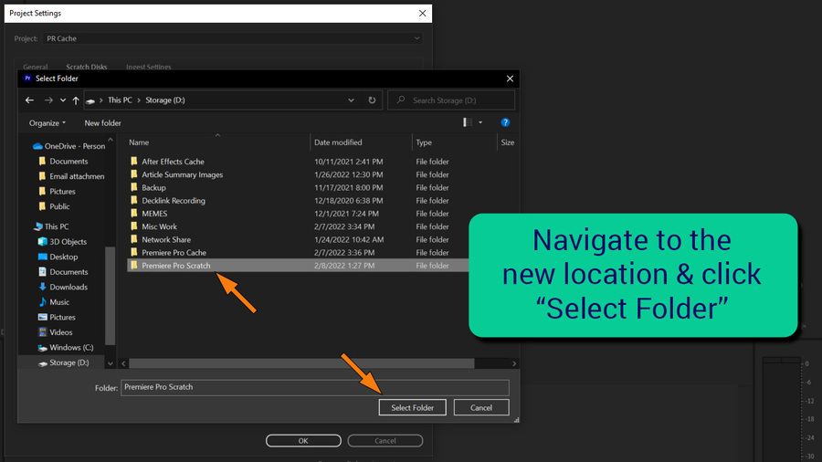 Navigate to the new location and click Select Folder