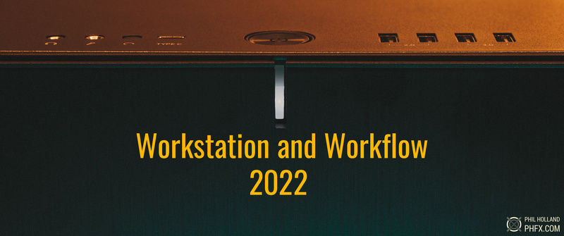 "Workstation and Workflow 2022" Text overlaid with an image of a computer case.