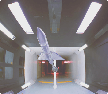 Testing 3D model of a rocket in a lab