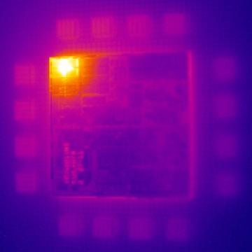Thermal image of a failed computer chip
