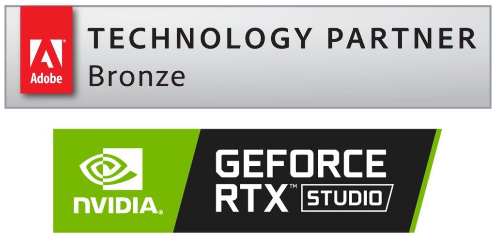 Adobe Technology Partner Bronze Logo with NVIDIA GeForce RTX Studio Logo