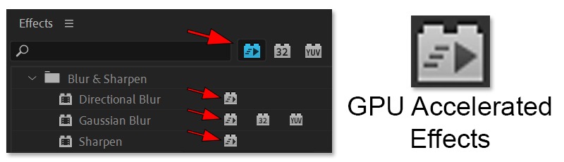 Screenshot of Premiere Pro Showing Icon for GPU Accelerated Effects