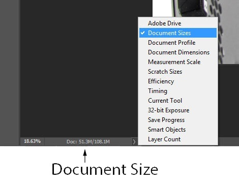 Adobe Photoshop Document Size Readout