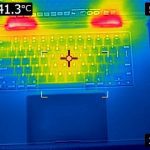 Thermal image of the top of a MacBook Pro while under load.