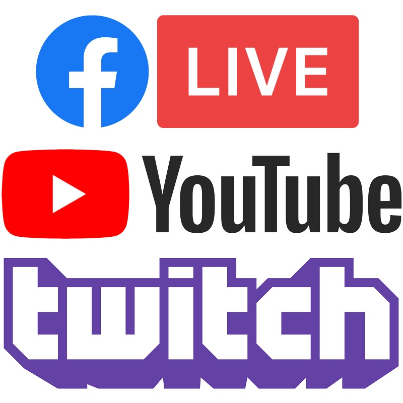 Icon with Facebook Live, YouTube, and Twitch TV Logos