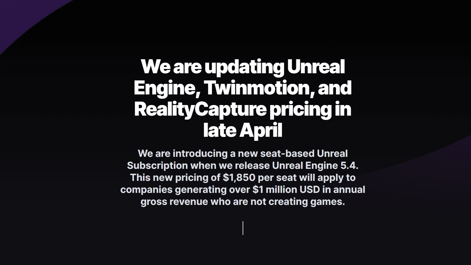 screenshot of Epic's blog post explaining the Unreal Subscription