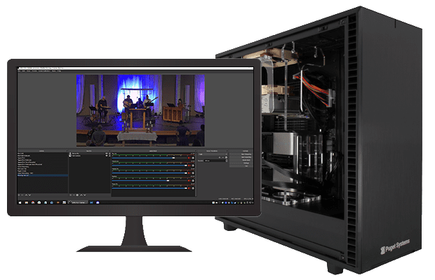 Workstation with Monitor Running Live Streaming Software