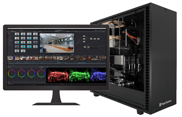 Workstation with Monitor Running Video Editing Software