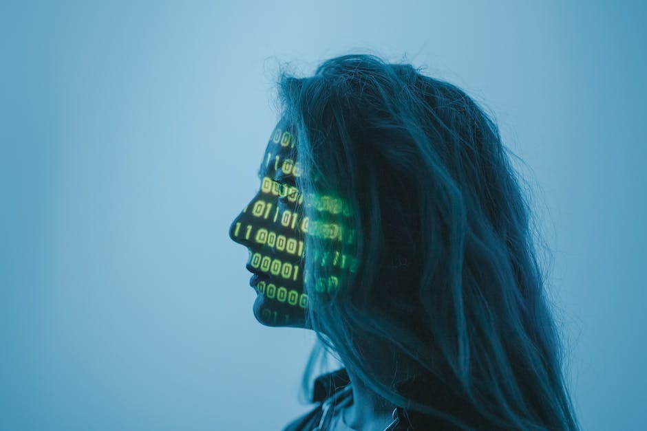 stock image with binary on face