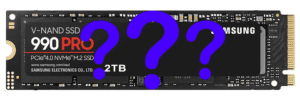 Samsung 990 Pro SSD with Question Marks Overlay
