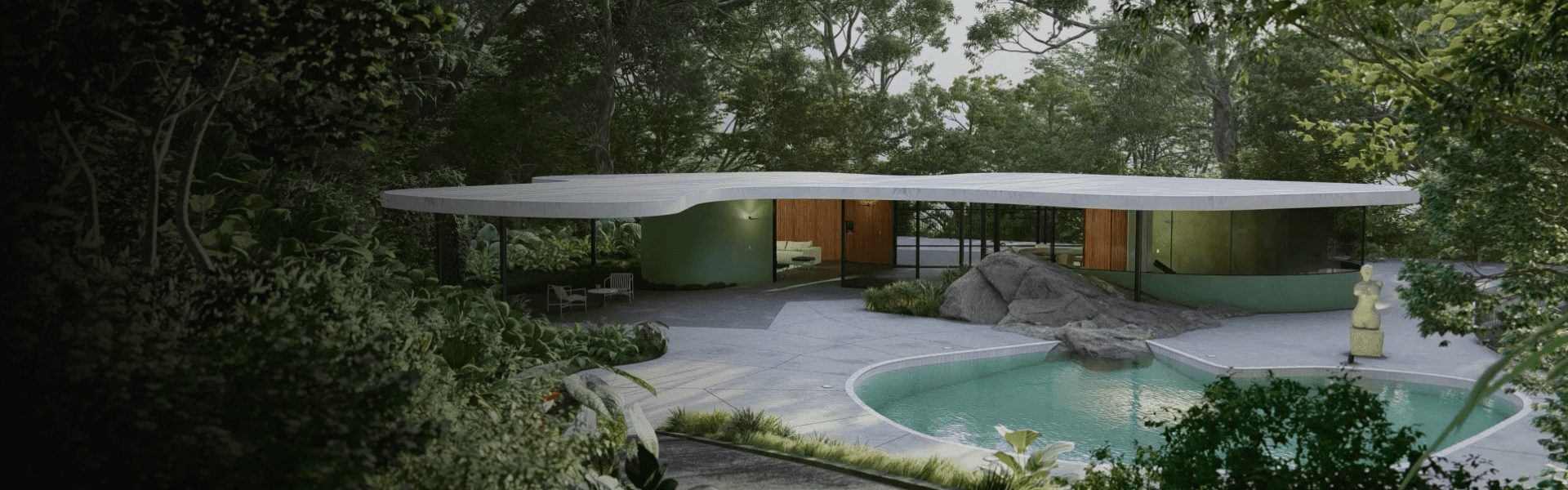 Lumion Banner Showing Render of House with Pool in Forest