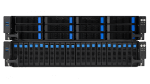 Two stacked ASUS 2U rackmount storage servers
