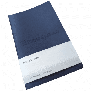 Blue Moleskine Journal with Debossed Puget Systems Logo